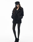 IAMXIAA Black Double-Breasted Belted Military Peacoat