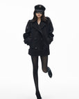 IAMXIAA Black Double-Breasted Belted Military Peacoat