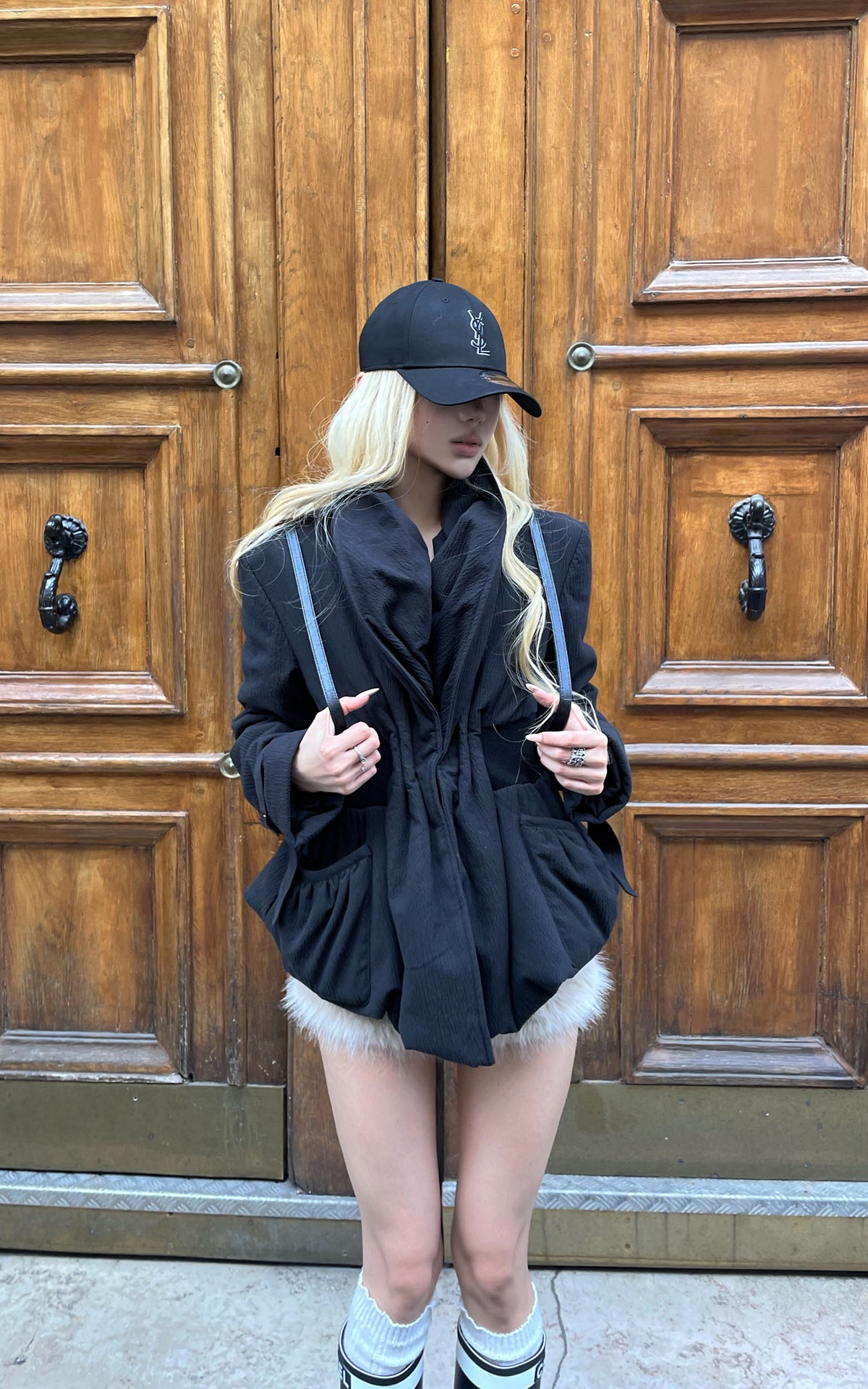 Rase le sol Sculpted Waist Draped Collar Puffer Jacket