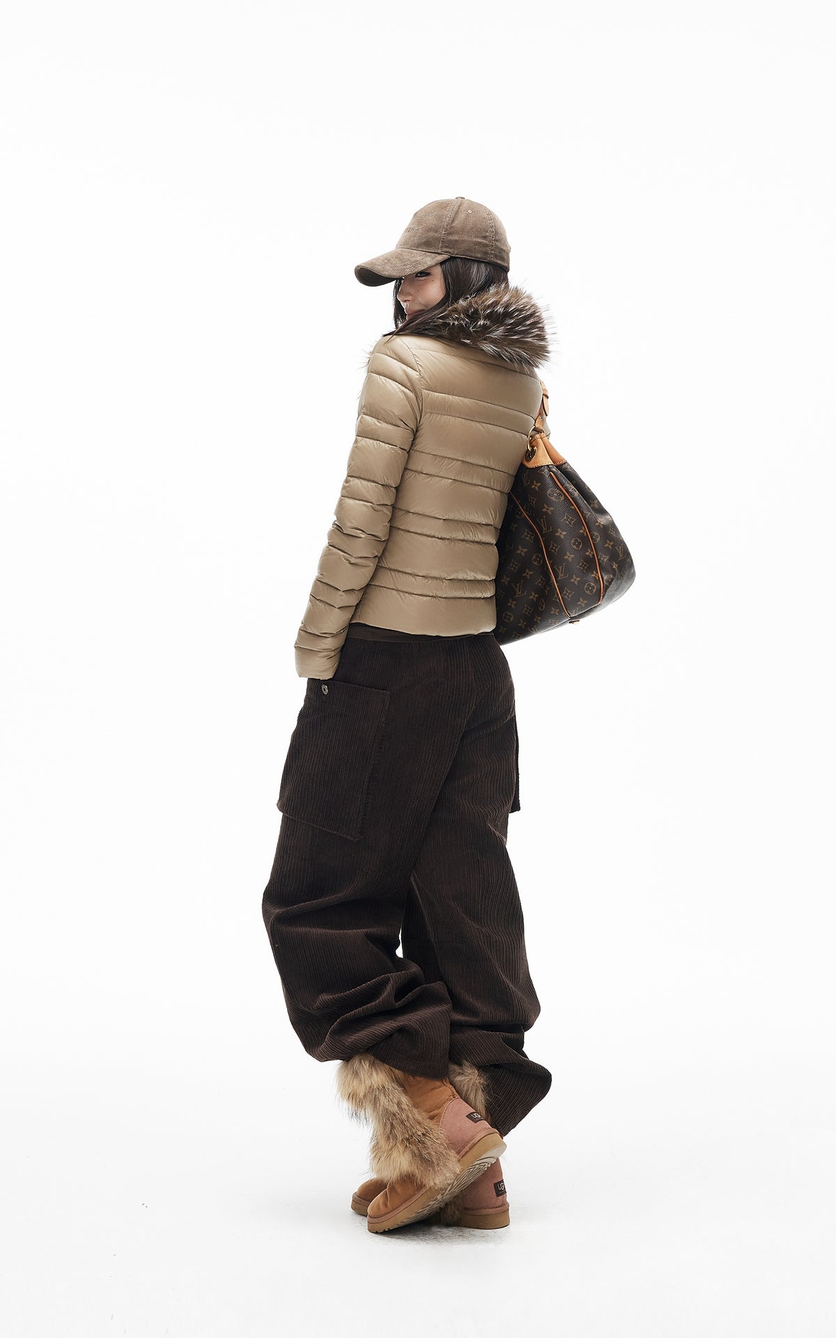 IAMXIAA Corduroy Wide Leg Cargo Pants with Utility Pockets