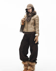 IAMXIAA Quilted Puffer Jacket with Faux Fur Scarf