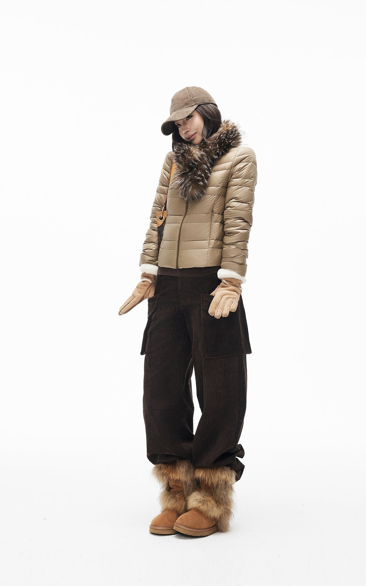 IAMXIAA Corduroy Wide Leg Cargo Pants with Utility Pockets