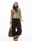 IAMXIAA Quilted Puffer Jacket with Faux Fur Scarf