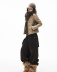 IAMXIAA Quilted Puffer Jacket with Faux Fur Scarf