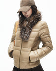 IAMXIAA Quilted Puffer Jacket with Faux Fur Scarf