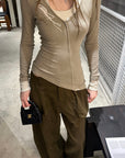 Rase le sol Asymmetric Layered Two-Piece Long Sleeve Top