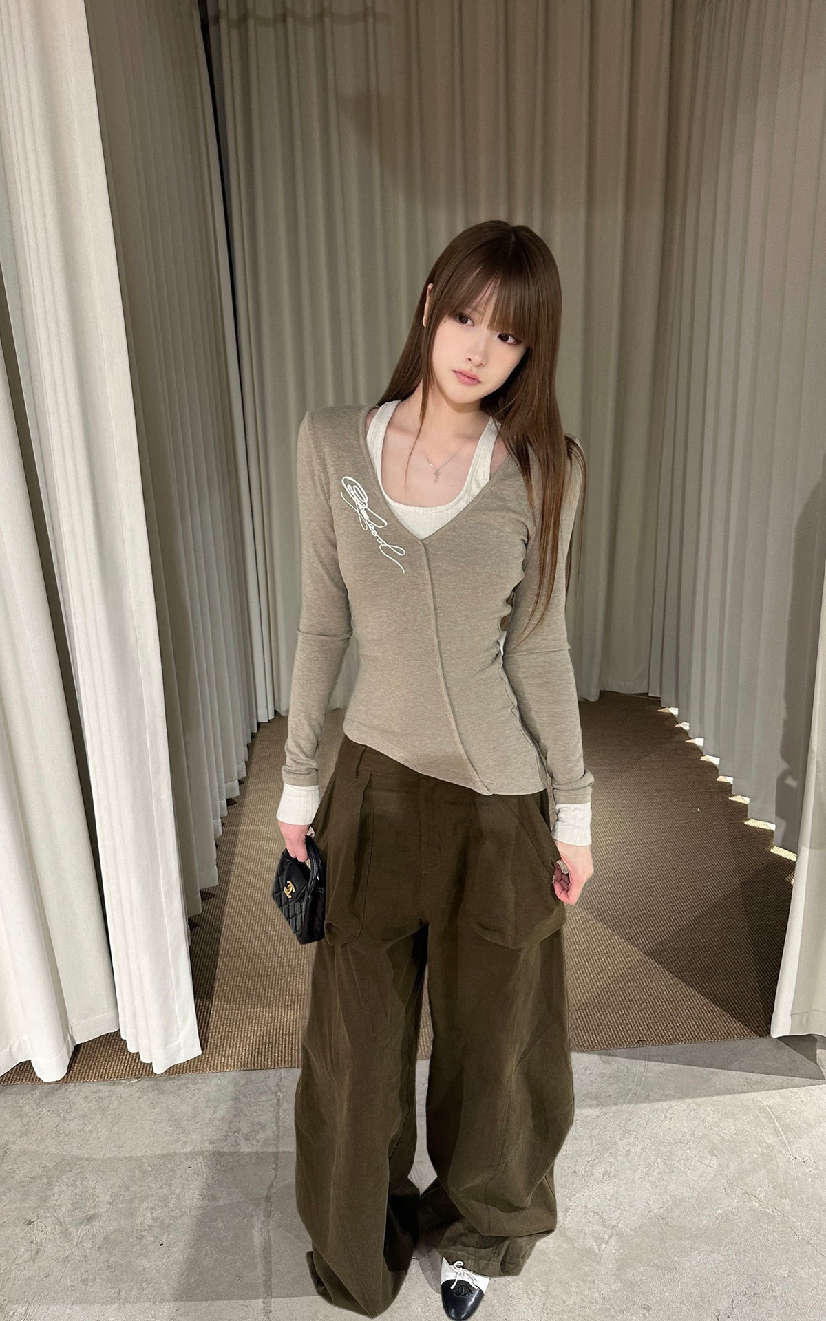 Rase le sol Asymmetric Layered Two-Piece Long Sleeve Top
