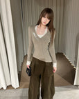 Rase le sol Asymmetric Layered Two-Piece Long Sleeve Top