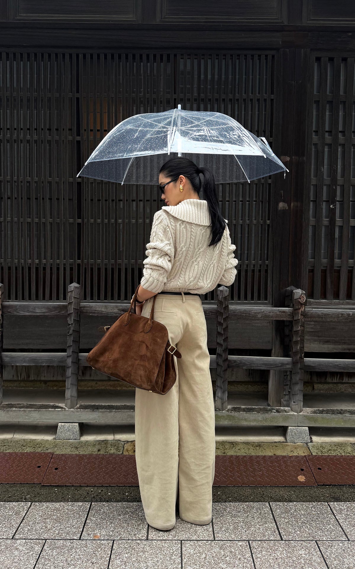 ROVENTE Low-Rise Suede-Look Wide-Leg Pants with Angled Front Pockets