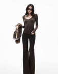IAMXIAA Slim-Fit V-Neck Knit Top with Thumbhole Sleeves