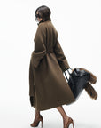IAMXIAA Manteau long croisé à ceinture en mélange de laine