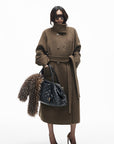 IAMXIAA Manteau long croisé à ceinture en mélange de laine
