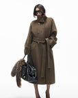IAMXIAA Manteau long croisé à ceinture en mélange de laine