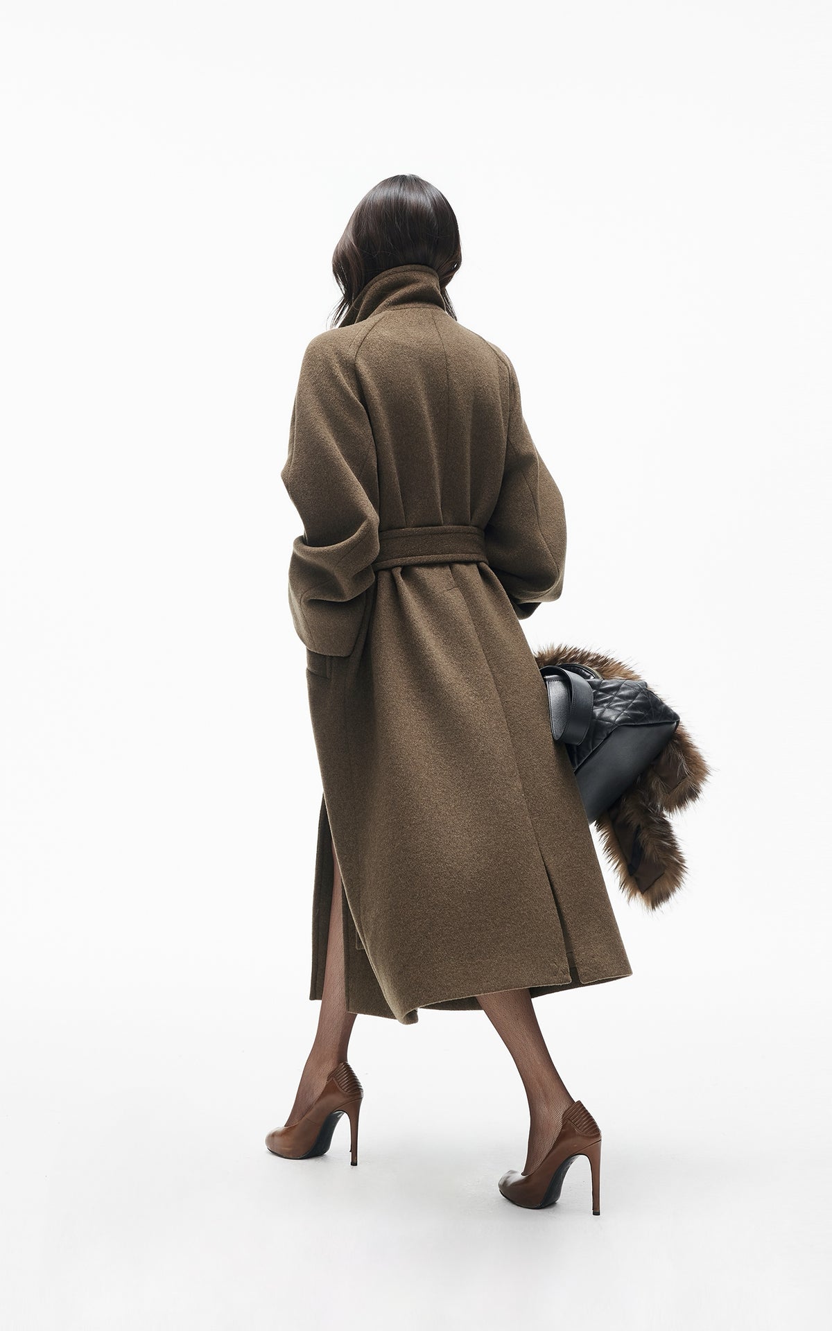 IAMXIAA Manteau long croisé à ceinture en mélange de laine