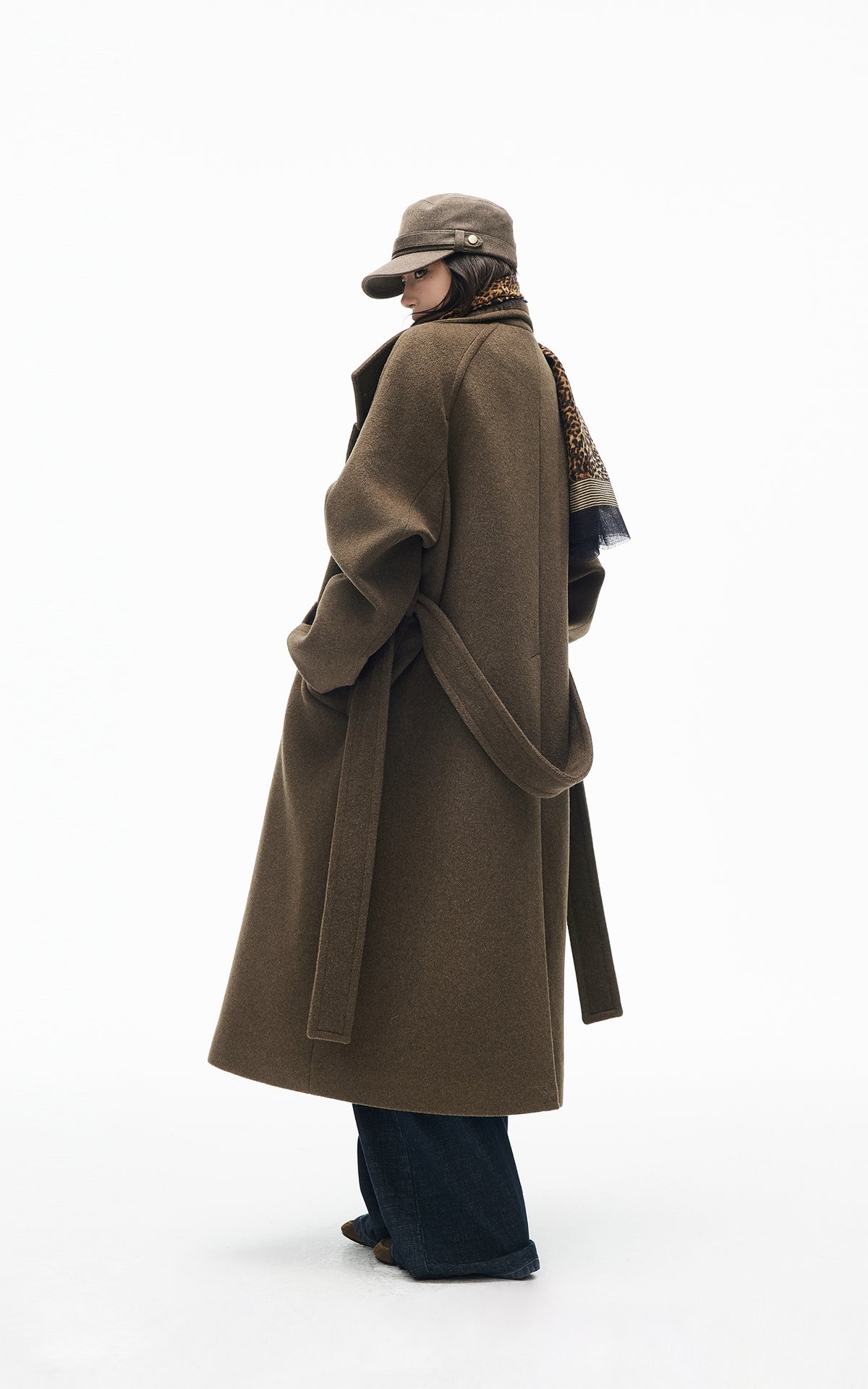 IAMXIAA Manteau long croisé à ceinture en mélange de laine