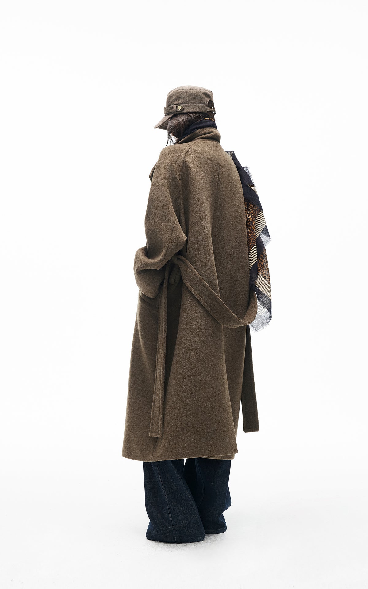 IAMXIAA Manteau long croisé à ceinture en mélange de laine