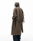 IAMXIAA Manteau long croisé à ceinture en mélange de laine