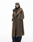 IAMXIAA Manteau long croisé à ceinture en mélange de laine