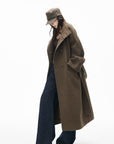 IAMXIAA Manteau long croisé à ceinture en mélange de laine