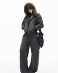 IAMXIAA Faux Fur Hooded Zip-Up Hoodie and Wide-Leg Sweatpants Set