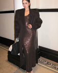 ROVENTE Robe longue à sequins avec écharpe drapée