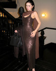 ROVENTE Robe longue à sequins avec écharpe drapée