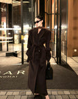 ROVENTE Manteau long maxi à double boutonnage et ceinture en mélange de laine