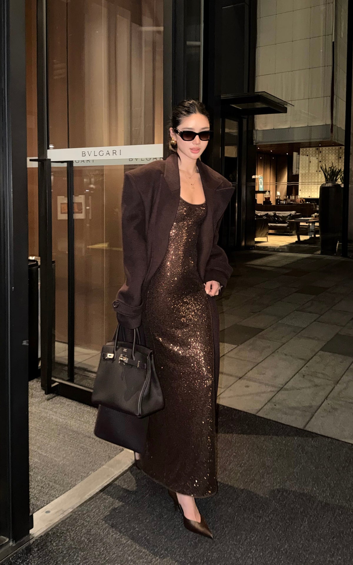 ROVENTE Manteau long maxi à double boutonnage et ceinture en mélange de laine