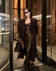 ROVENTE Robe longue à sequins avec écharpe drapée