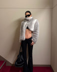 ROVENTE Plush Striped Cropped Bolero Jacket with Curved Front & Long Sleeves