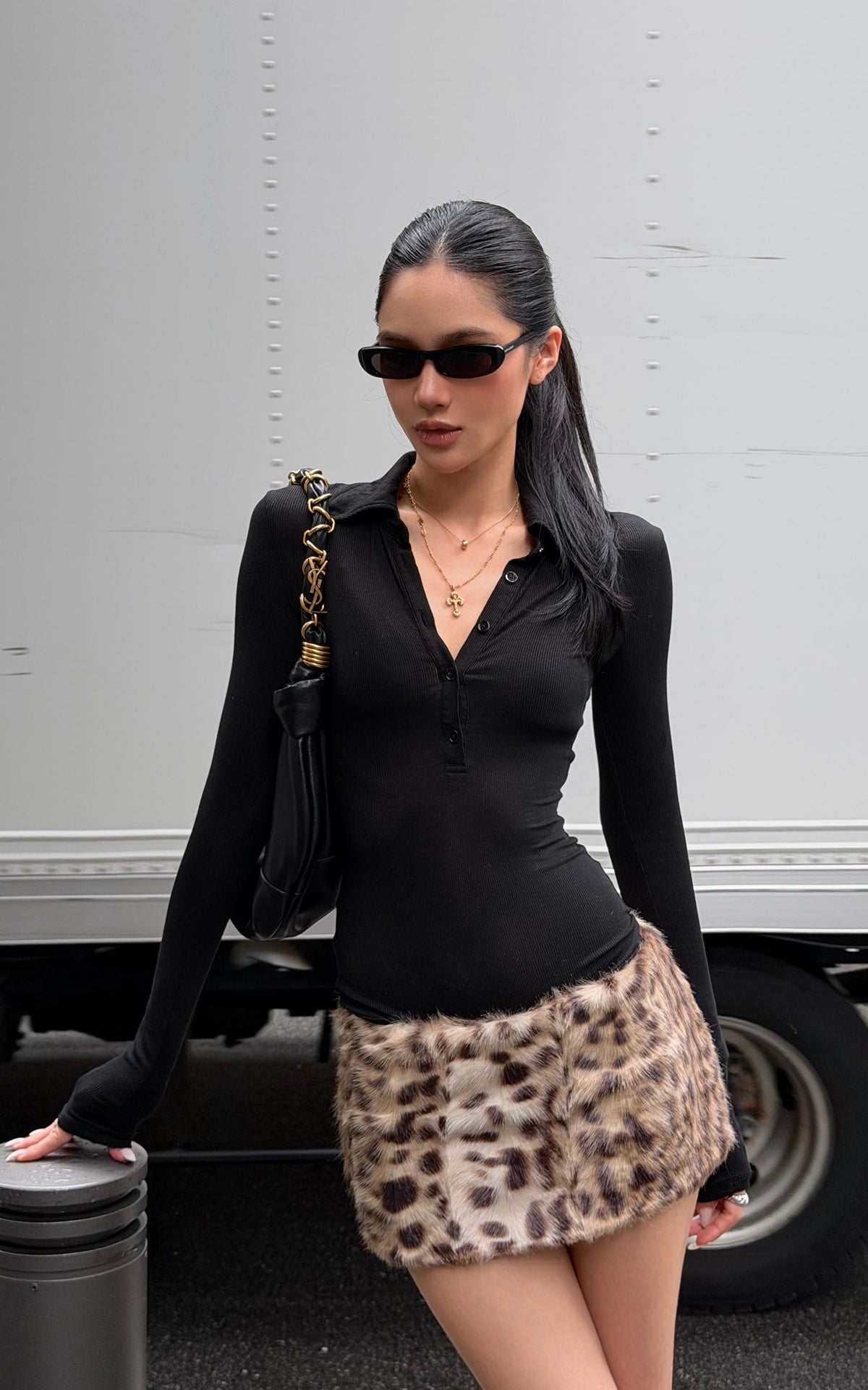 ROVENTE Plush Leopard Print Mini Skirt with Built-In Shorts