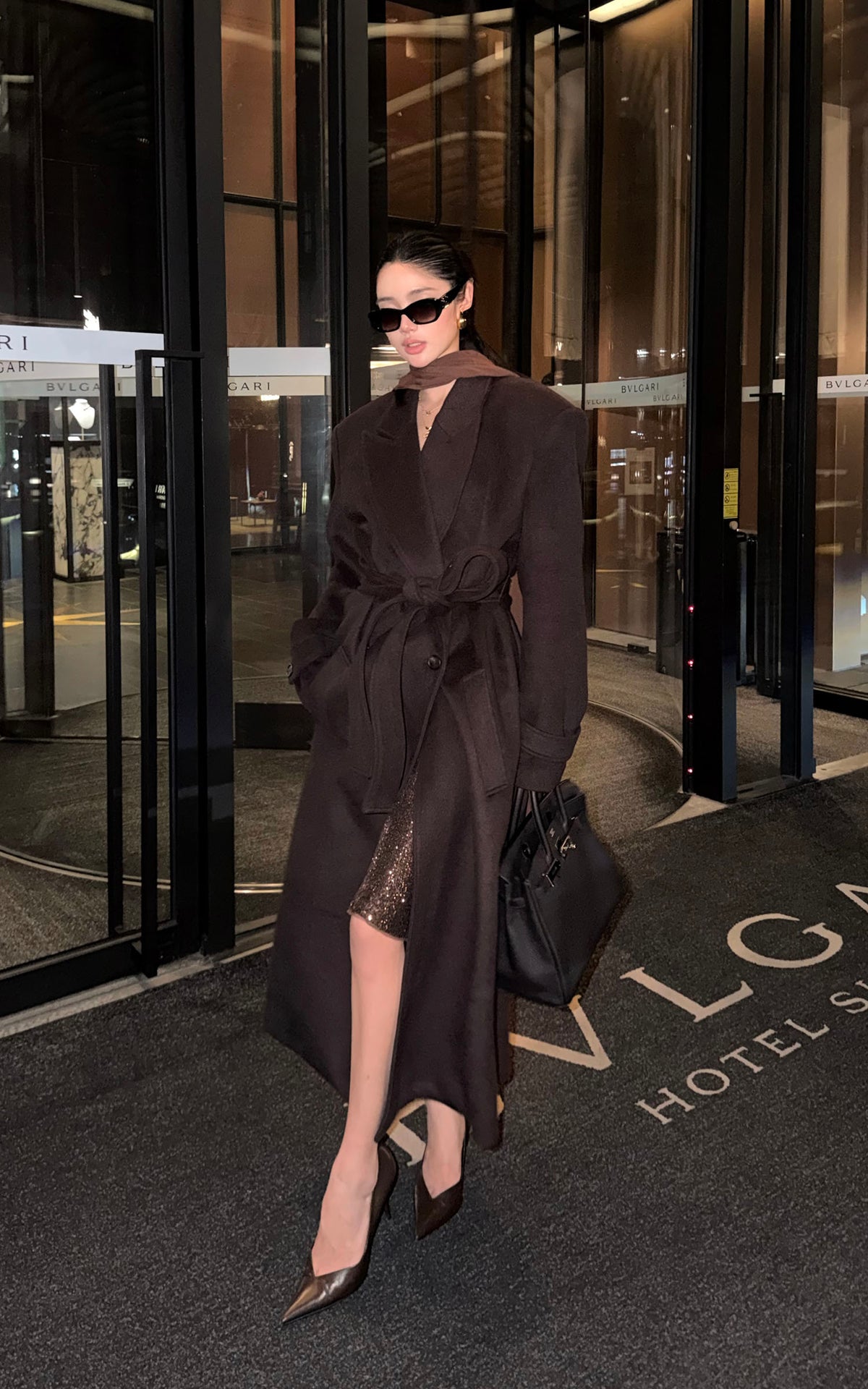 ROVENTE Manteau long maxi à double boutonnage et ceinture en mélange de laine