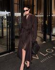 ROVENTE Manteau long maxi à double boutonnage et ceinture en mélange de laine