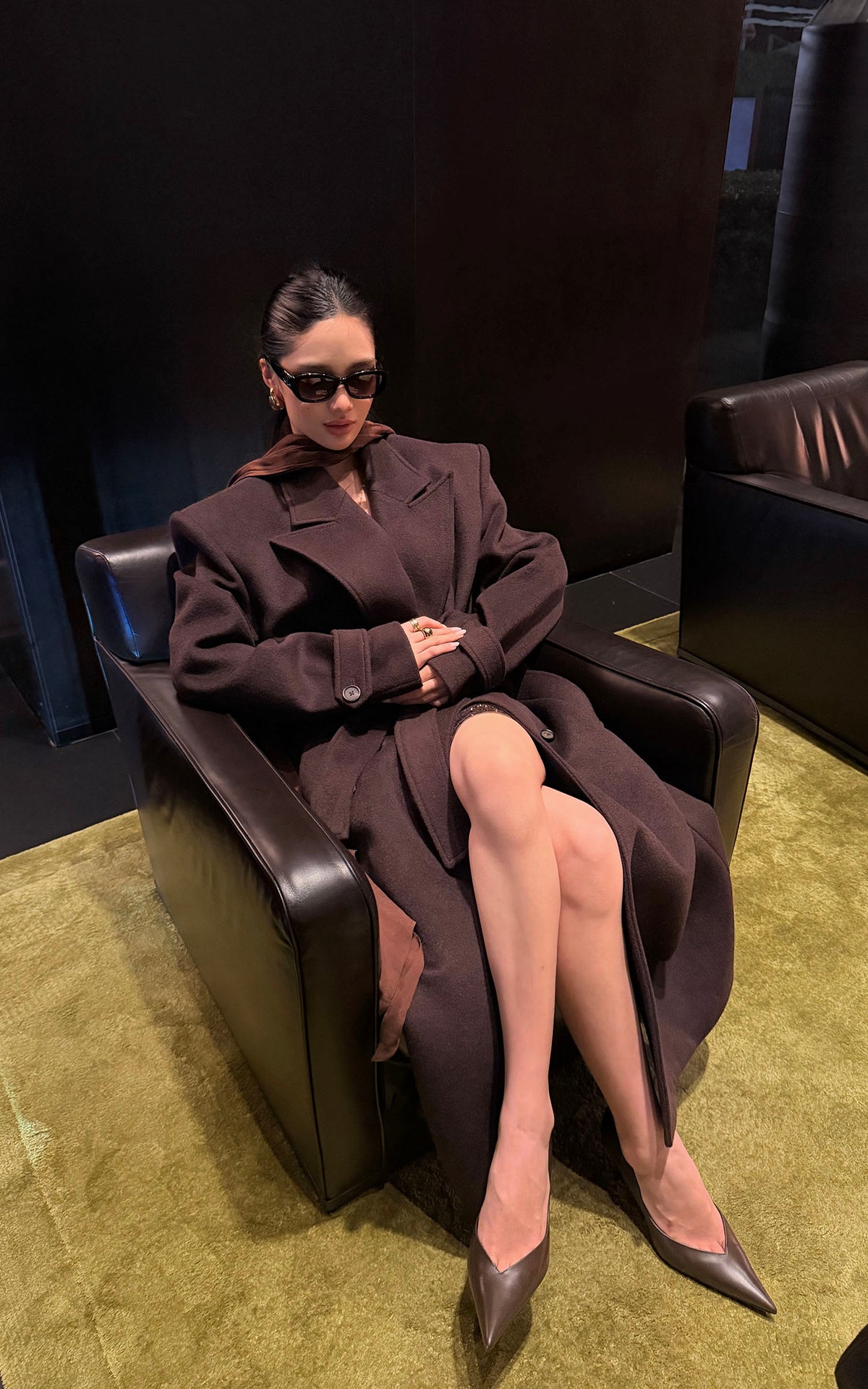 ROVENTE Manteau long maxi à double boutonnage et ceinture en mélange de laine
