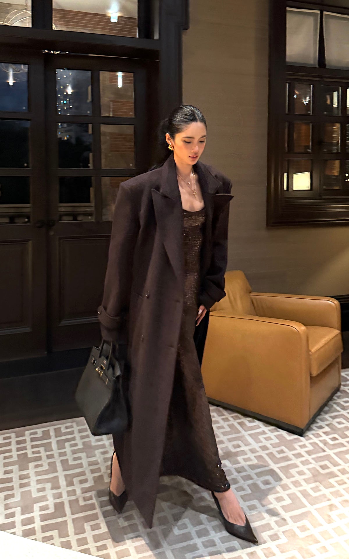 ROVENTE Manteau long maxi à double boutonnage et ceinture en mélange de laine