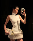 ROVENTE Faux Fur Trim Turtleneck Mini Dress