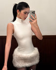 ROVENTE Faux Fur Trim Turtleneck Mini Dress