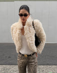 ROVENTE Curly Plush Cropped Jacket with Statement Collar & Rounded Front