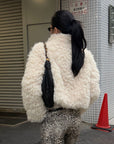 ROVENTE Curly Plush Cropped Jacket with Statement Collar & Rounded Front