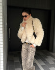 ROVENTE Curly Plush Cropped Jacket with Statement Collar & Rounded Front