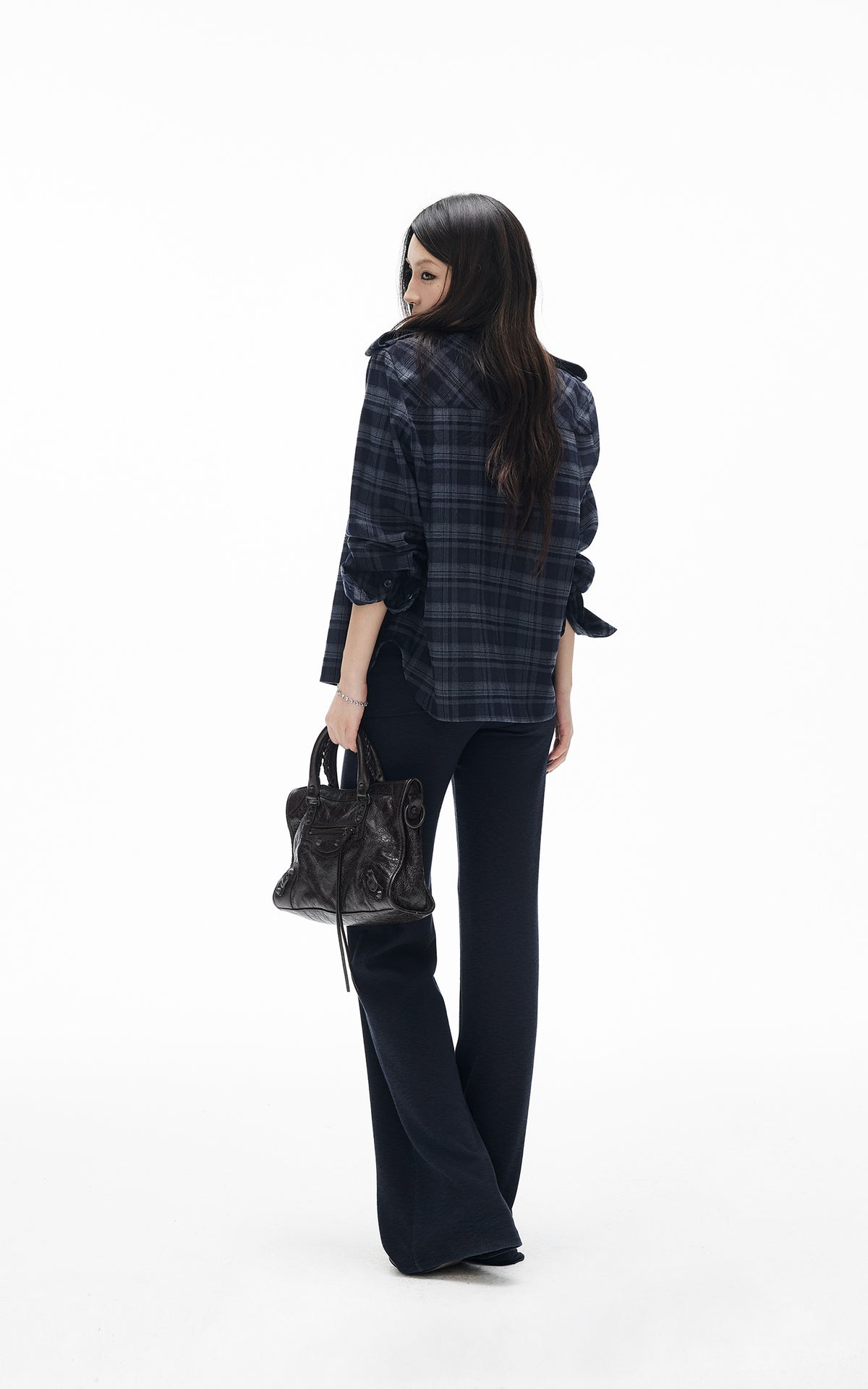 IAMXIAA Chemise à carreaux foncés avec épaulettes