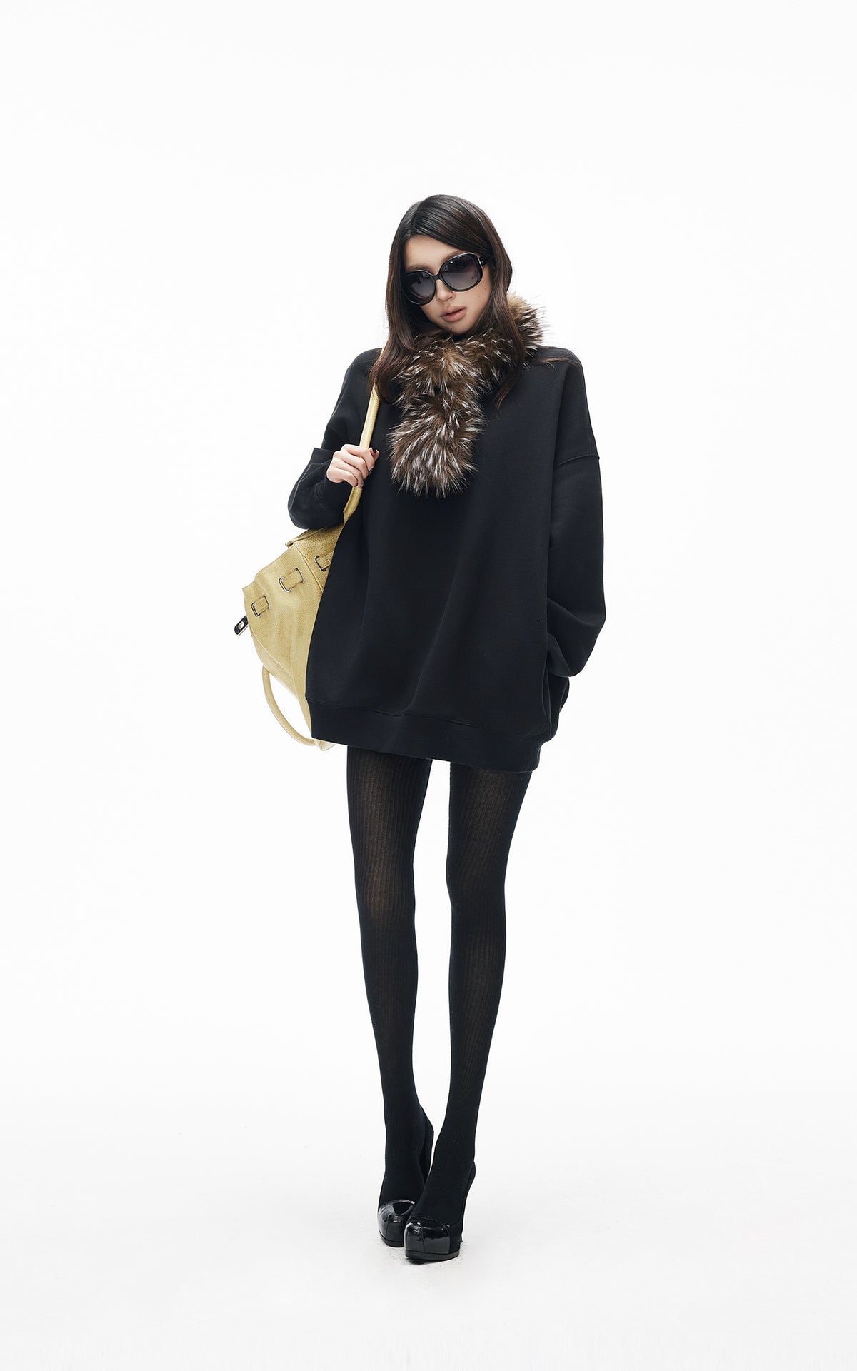 IAMXIAA Ensemble Sweat-shirt Surdimensionné Doublé Polaire &amp; Écharpe en Fausse Fourrure