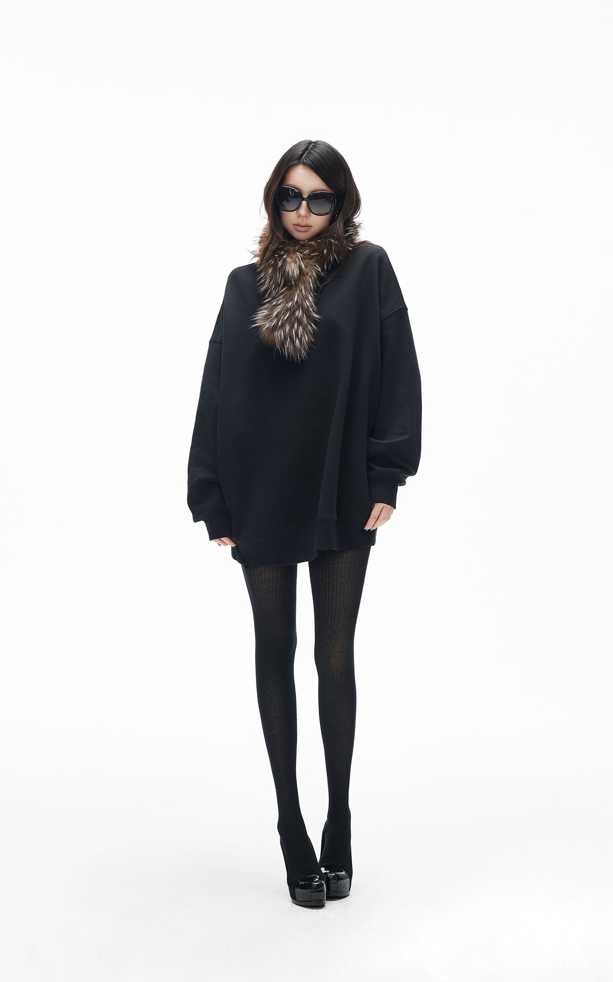 IAMXIAA Ensemble Sweat-shirt Surdimensionné Doublé Polaire &amp; Écharpe en Fausse Fourrure