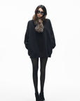 IAMXIAA Ensemble Sweat-shirt Surdimensionné Doublé Polaire & Écharpe en Fausse Fourrure