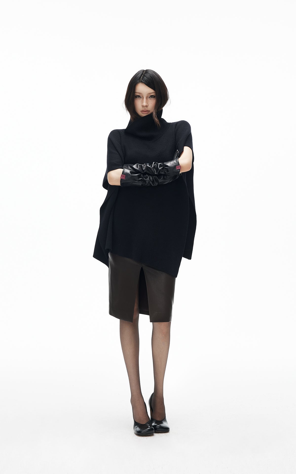 IAMXIAA Asymmetric Turtleneck Knit Cape Poncho