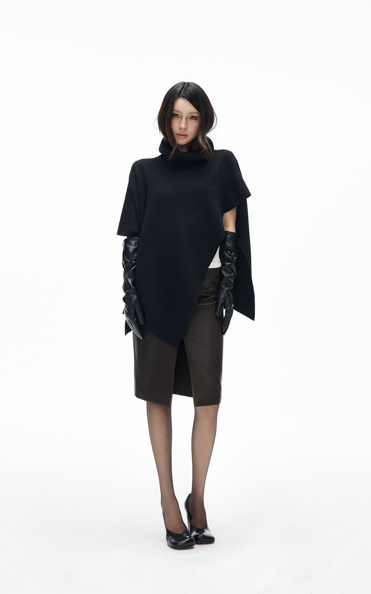 IAMXIAA Jupe midi fendue devant taille haute en similicuir