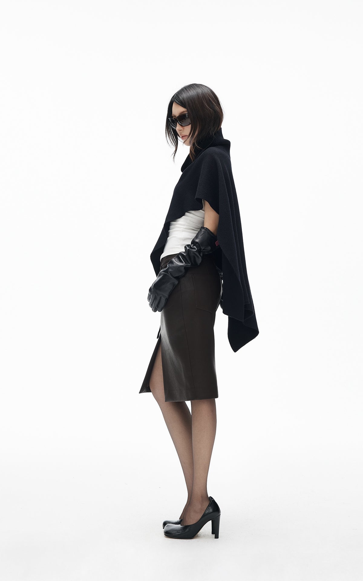 IAMXIAA Asymmetric Turtleneck Knit Cape Poncho