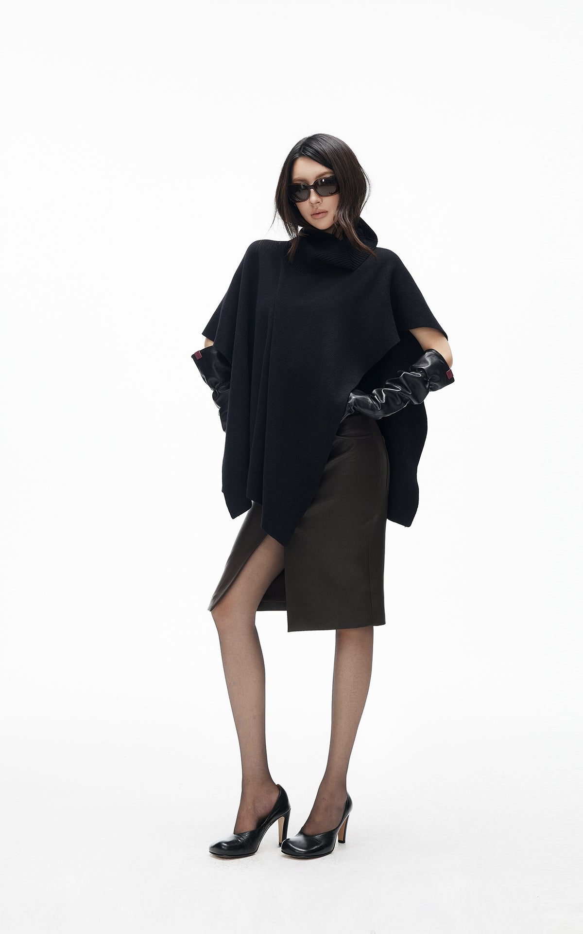IAMXIAA Asymmetric Turtleneck Knit Cape Poncho