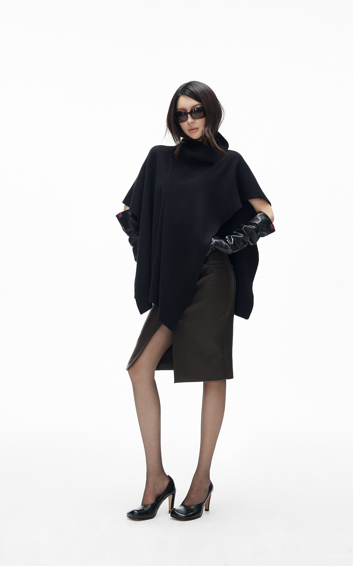 IAMXIAA Jupe midi fendue devant taille haute en similicuir