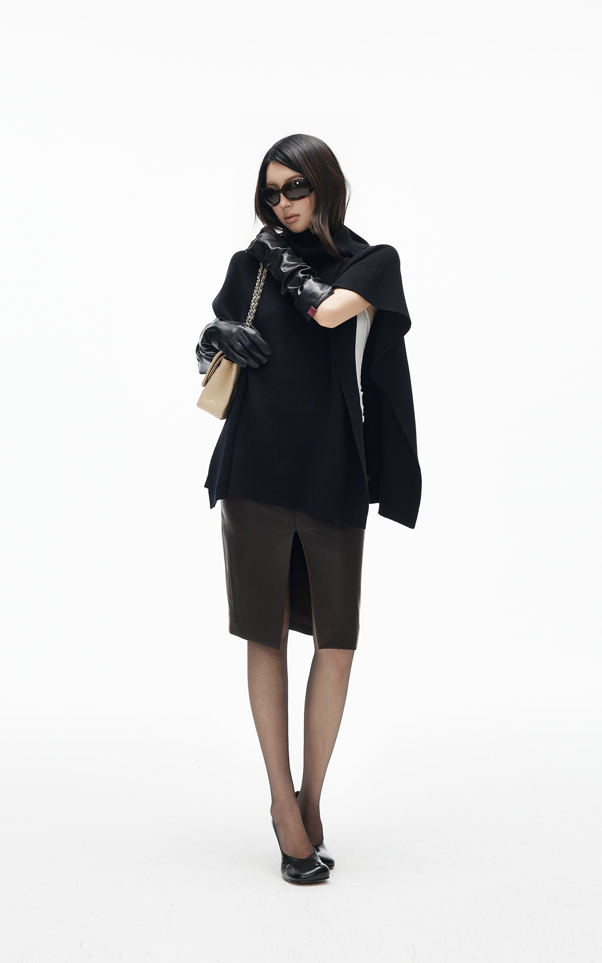 IAMXIAA Asymmetric Turtleneck Knit Cape Poncho
